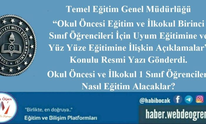 Okul Öncesi ve 1. Sınıf Öğrencileri İçin Uyum Eğitimine ve Yüz Yüze Eğitime İlişkin Açıklamalar