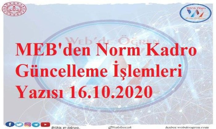 MEB’den Norm Kadro Güncelleme İşlemleri Yazısı (16.10.2020)