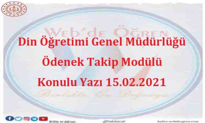 Din Öğretimi Genel Müdürlüğü Ödenek Takip Modülü Konulu Yazı 15.02.2021