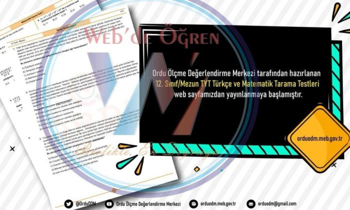 Ordu İl Milli Eğitim Müdürlüğü Ölçme Değerlendirme Merkezi Tarafından Hazırlanan 8. Sınıf ve 12. Sınıf Kazanım Tarama Testleri Yayımlandı.