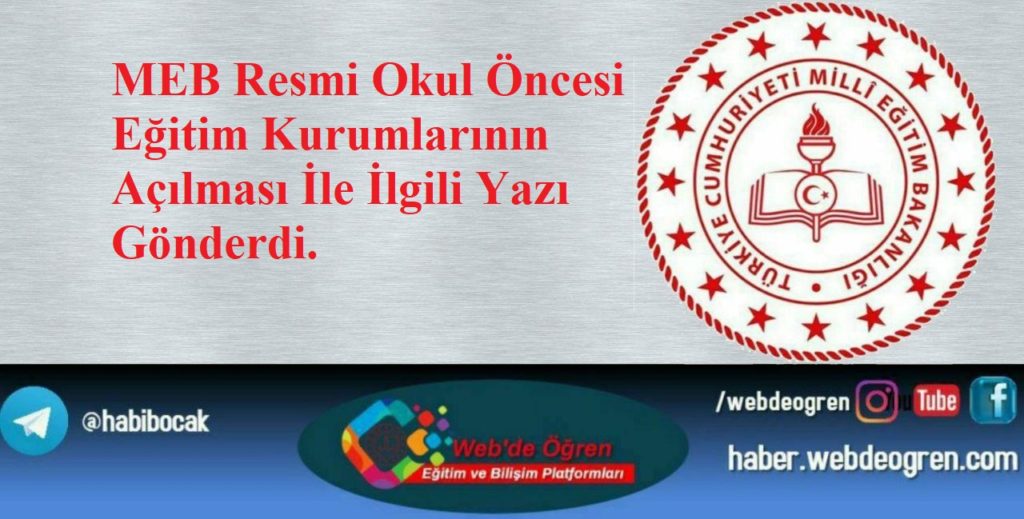 MEB Resmi Okul Öncesi Eğitim Kurumlarının Açılması İle İlgili Yazı Gönderdi.