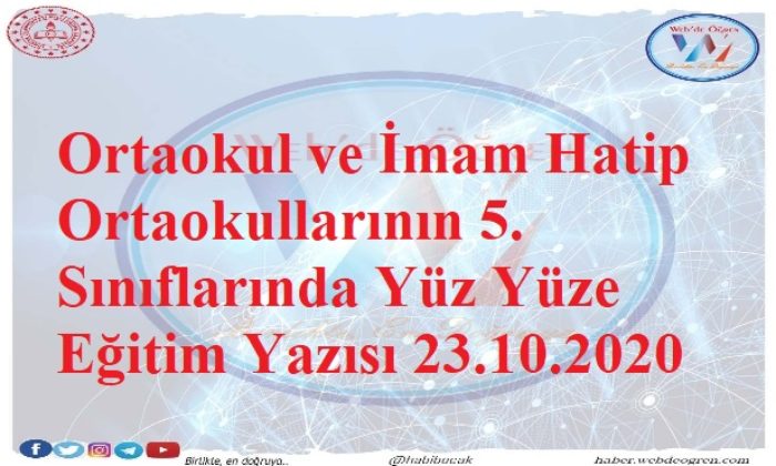 MEB Ortaokul ve İmam Hatip Ortaokullarının 5. Sınıflarında Yüz Yüze Eğitim Yazısı Gönderdi.