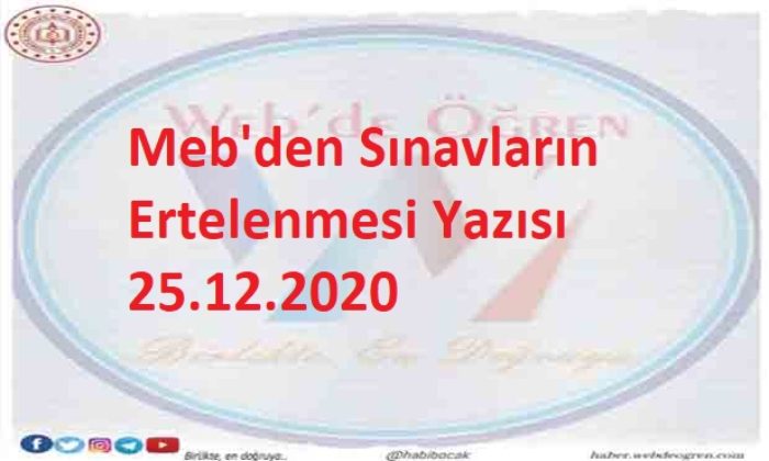 Meb’den Sınavların Ertelenmesi Yazısı 25.12.2020