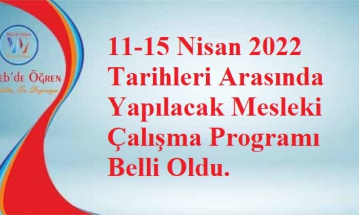 11-15 Nisan 2022 Tarihleri Arasında Yapılacak Mesleki Çalışma Programı Belli Oldu.