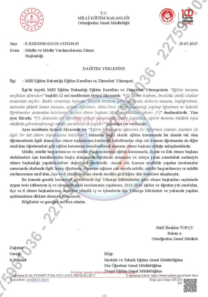 Müdür ve Müdür Yardımcıları Zümre Başkanlığı Yapabilir mi? 29.05.2025