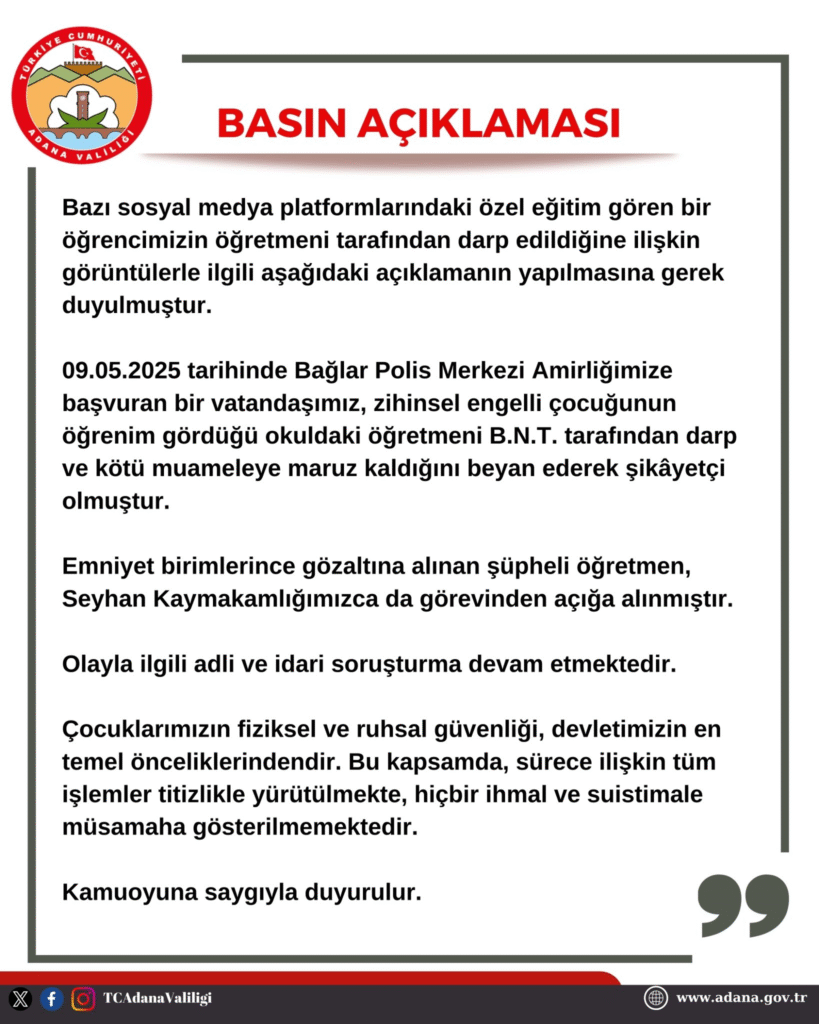 Özel Eğitim Gören Bir Öğrencimizin Öğretmeni Tarafından Darp Edilmesi Olayı ile İlgili Basın Açıklaması