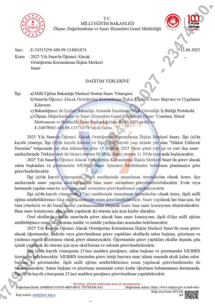 Meb’den 2025 LGS ile Önemli Açıklamalar. Resmi Yazı