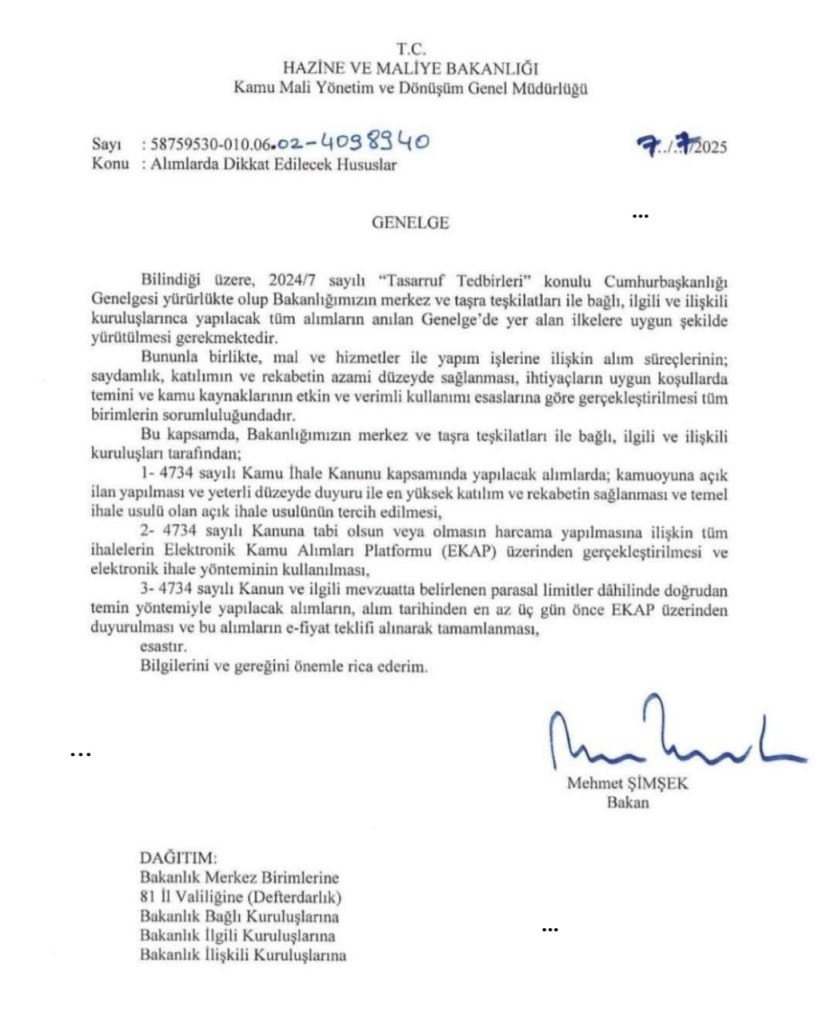 Maliye Bakanlığı İhalelerde Saydamlık, Katılımın ve Rekabetin Azami Düzeyde Sağlanması Genelgesi Yayımladı