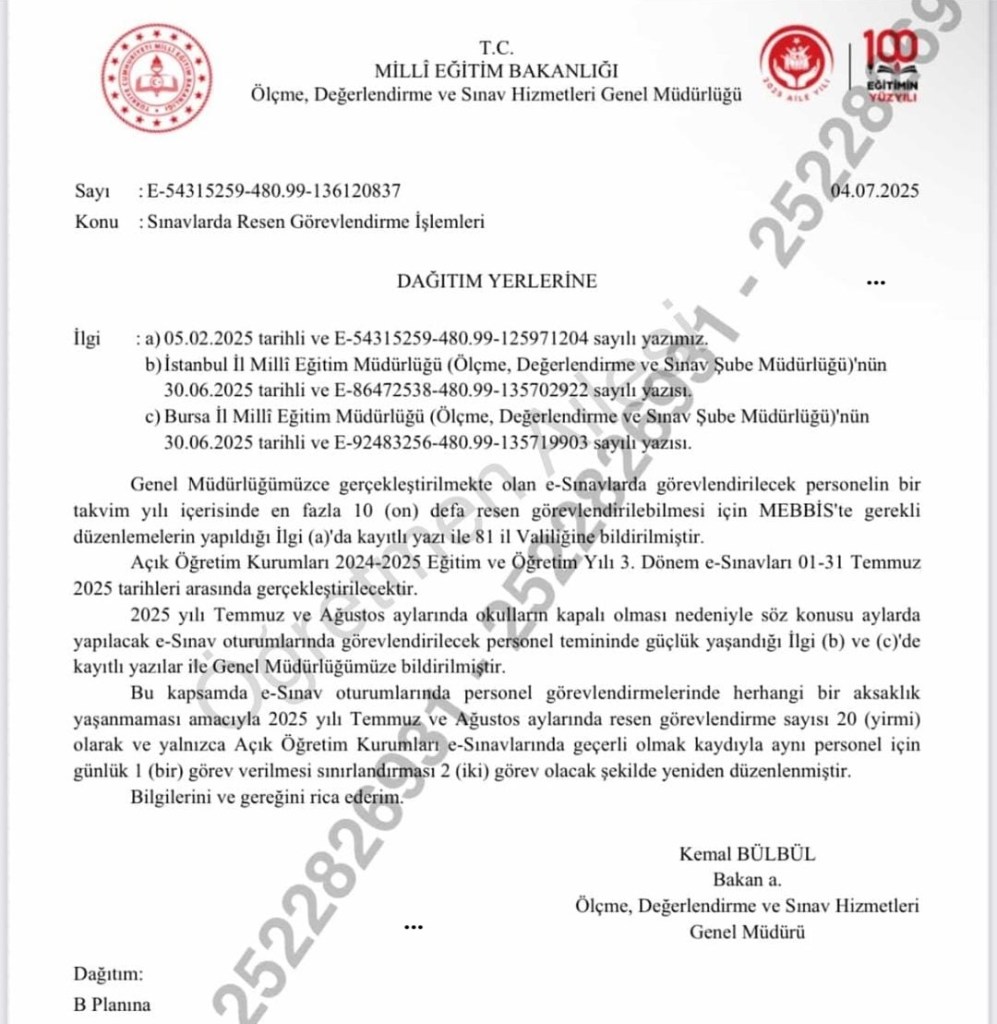 Açık Öğretim Sınavları İçin Yaz Tatilinde E-Sınav Re’sen Görevlendirme Sayısı 20 Oldu