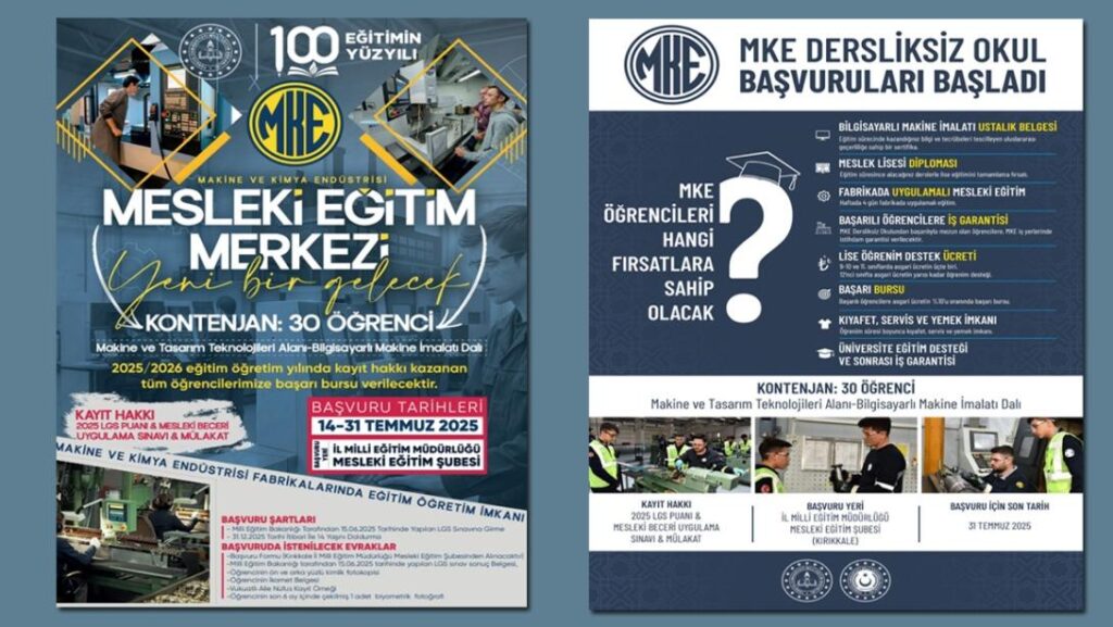 Kırıkkale’de MKE-MEB İş Birliği İle Dersliksiz Sektör İçi Mesleki Eğitim Merkezi Hayata Geçiyor