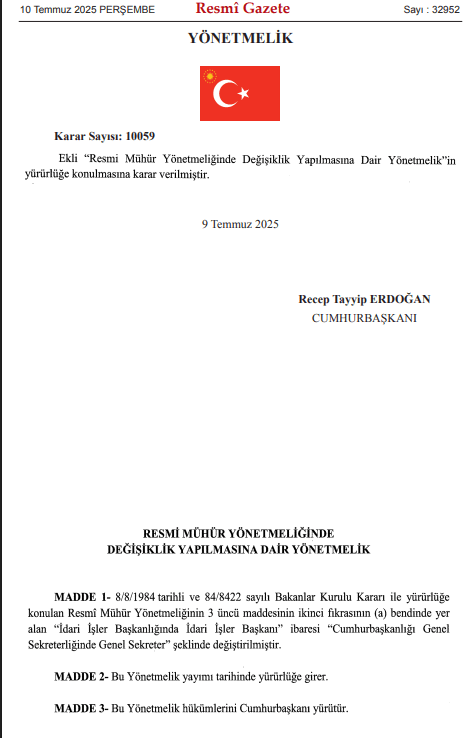 Resmi Mühür Yönetmeliğinde Değişiklik Yapılmasına Dair Yönetmelik Yayımlandı