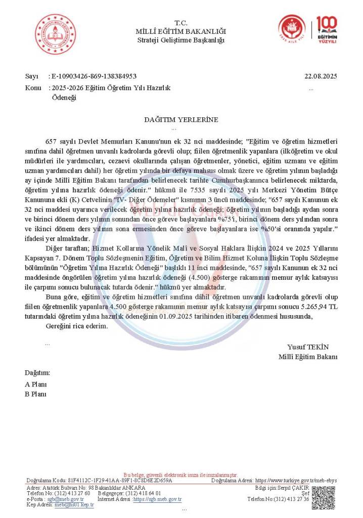 2025-2026 Eğitim Öğretim Yılı Hazırlık Ödeneği Ne Zaman ve Ne Kadar Ödenecek? Resmi Yazı
