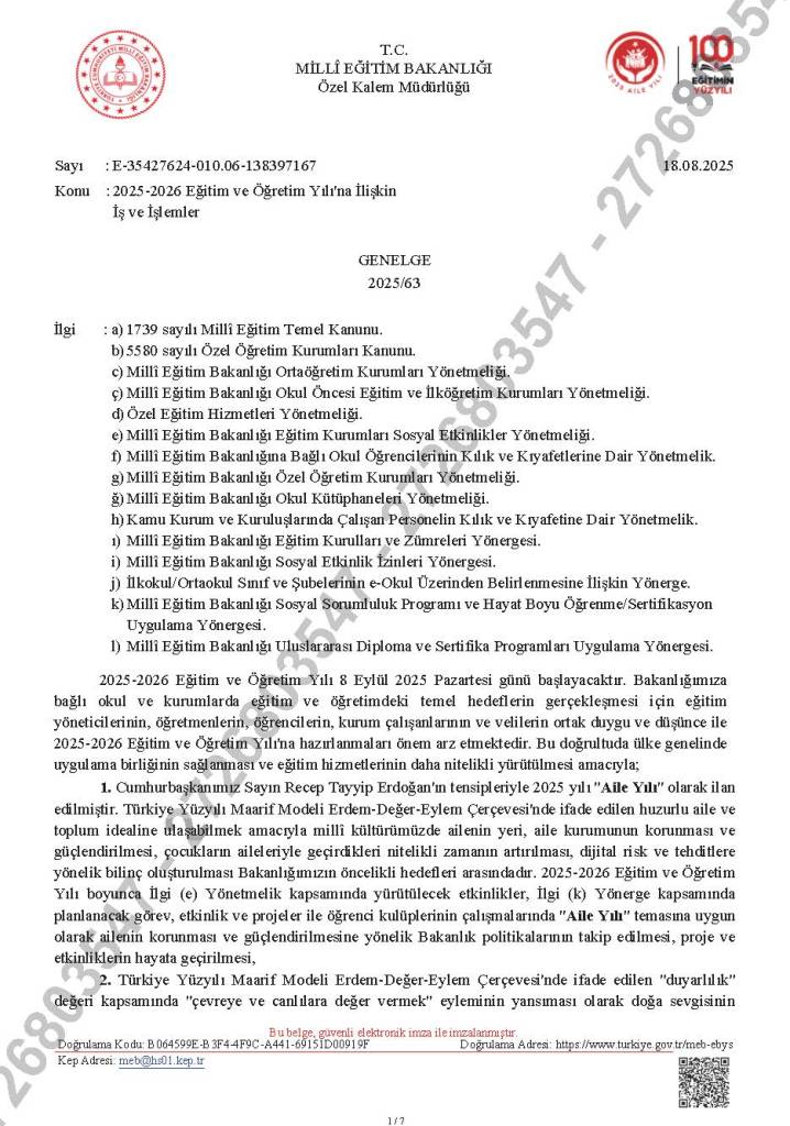 2025-2026 Eğitim ve Öğretim Yılına İlişkin İş ve İşlemler Genelgesi Yayımlandı